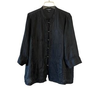 CITRON SANTA MONICA Women Size 0X Black Linen/Nylon Long Sleeve Tunic Top Jacket